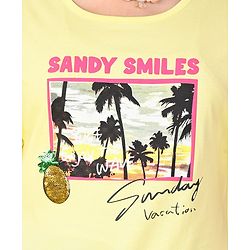 Pine Kids Cotton Half Flutter Sleeves T-Shirt Beach Print - Limelight