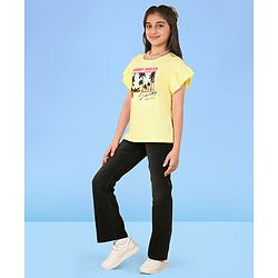 Pine Kids Cotton Half Flutter Sleeves T-Shirt Beach Print - Limelight