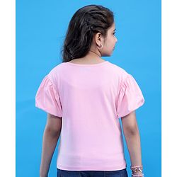 Pine Kids Cotton Half Sleeves Glitter Text Printed Top - Pink Frosting