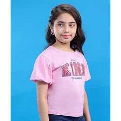 Pine Kids Cotton Half Sleeves Glitter Text Printed Top - Pink Frosting