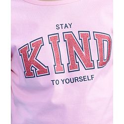 Pine Kids Cotton Half Sleeves Glitter Text Printed Top - Pink Frosting