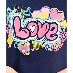 Pine Kids Cotton Knit Half Sleeves  Top with Knot Detailing  Text Print - Navy