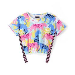 Pine Kids Cotton Half Sleeves Top with Side Tape & Cheetah Print - Limpet Shell