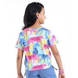 Pine Kids Cotton Half Sleeves Top with Side Tape & Cheetah Print - Limpet Shell