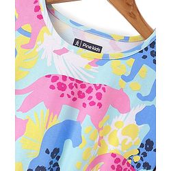 Pine Kids Cotton Half Sleeves Top with Side Tape & Cheetah Print - Limpet Shell