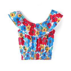 Pine Kids  Cotton Knit Sleeveless Top with Floral Print - Multicolour
