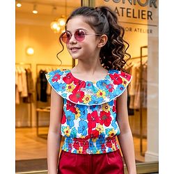 Pine Kids  Cotton Knit Sleeveless Top with Floral Print - Multicolour