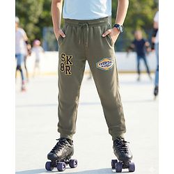 Pine Kids Looper Knit Full Length Joggers With Skateday Print- Green