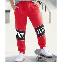Pine Kids Looper Knit Full Length Lounge Pant Text Print - Red