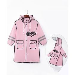 Pine Kids Full Sleeves Hooded Raincoat Text Print - Pink