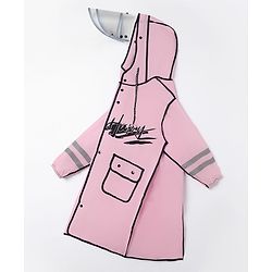 Pine Kids Full Sleeves Hooded Raincoat Text Print - Pink
