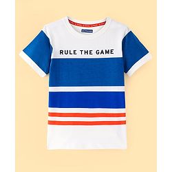 Pine Kids Cotton Knit Half Sleeves Striped T-Shirt Text Print - Multicolour