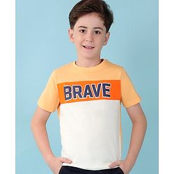 Pine Kids 100% Cotton Knit Half Sleeves T-Shirt With Text Print - Multicolor