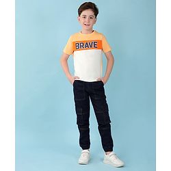 Pine Kids 100% Cotton Knit Half Sleeves T-Shirt With Text Print - Multicolor