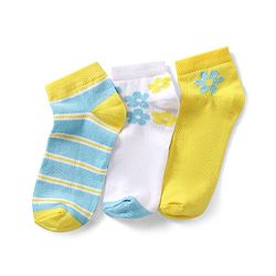 Pine Kids Cotton Spandex Knit Ankle Length Socks with Floral Design Pack Of 3 - Snow White
