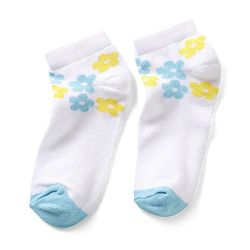 Pine Kids Cotton Spandex Knit Ankle Length Socks with Floral Design Pack Of 3 - Snow White