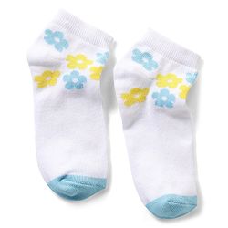 Pine Kids Cotton Spandex Knit Ankle Length Socks with Floral Design Pack Of 3 - Snow White