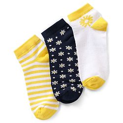 Pine Kids Cotton Spandex Knit Ankle Length Socks with Snow Flakes Design Pack Of 3 - Snow White & Yellow