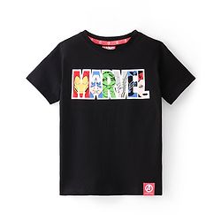 Pine Kids Marvel Cotton Knit Half Sleeves T-Shirt And Shorts Set With Avengers Graphics - Black & Red