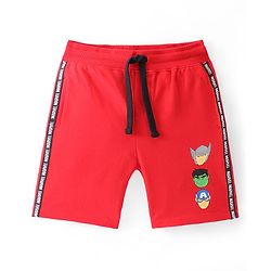 Pine Kids Marvel Cotton Knit Half Sleeves T-Shirt And Shorts Set With Avengers Graphics - Black & Red