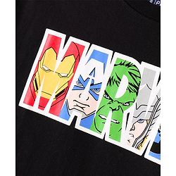 Pine Kids Marvel Cotton Knit Half Sleeves T-Shirt And Shorts Set With Avengers Graphics - Black & Red