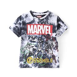 Pine Kids Marvel Cotton Knit Half Sleeves Tie & Dyed T-Shirt And Shorts Set With Avengers Graphics - Grey