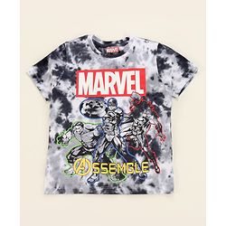 Pine Kids Marvel Cotton Knit Half Sleeves Tie & Dyed T-Shirt And Shorts Set With Avengers Graphics - Grey