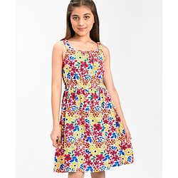 Pine Kids 100% Cotton Knit Sleeveless Frock With Floral Print - Snow White