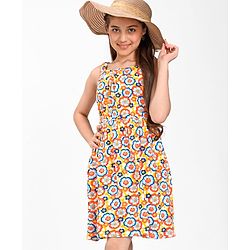 Pine Kids Cotton Sleeveless Floral Printed Frock - Aspen Gold