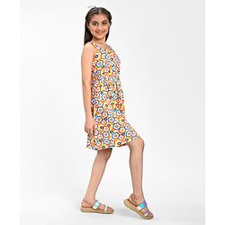 Pine Kids Cotton Sleeveless Floral Printed Frock - Aspen Gold