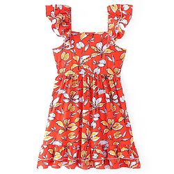 Pine Kids Cotton Knit Sleeveless Frock with Floral Print - Red