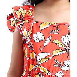 Pine Kids Cotton Knit Sleeveless Frock with Floral Print - Red