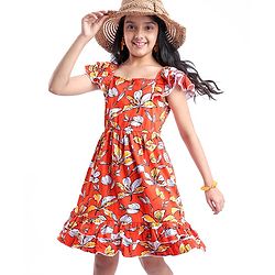 Pine Kids Cotton Knit Sleeveless Frock with Floral Print - Red