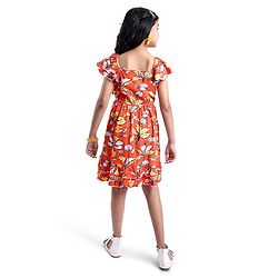Pine Kids Cotton Knit Sleeveless Frock with Floral Print - Red