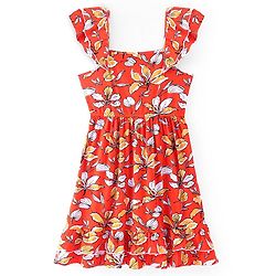 Pine Kids Cotton Knit Sleeveless Frock with Floral Print - Red