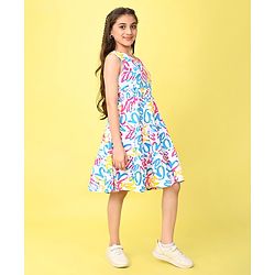 Pine Kids Cotton Knit Sleeveless Frock with Heart Print - White