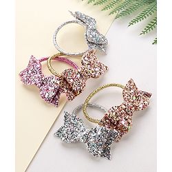 Pine Kids Free Size Sequin Bow Applique Rubber Bands Set of 5 - Multicolor