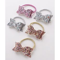 Pine Kids Free Size Sequin Bow Applique Rubber Bands Set of 5 - Multicolor