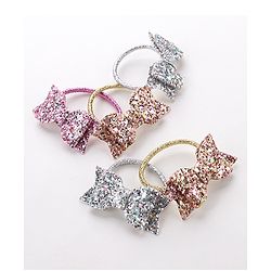 Pine Kids Free Size Sequin Bow Applique Rubber Bands Set of 5 - Multicolor
