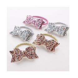 Pine Kids Free Size Sequin Bow Applique Rubber Bands Set of 5 - Multicolor