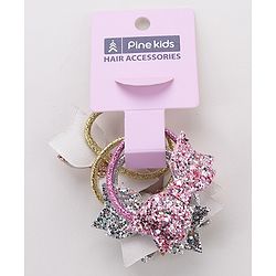 Pine Kids Free Size Sequin Bow Applique Rubber Bands Set of 5 - Multicolor