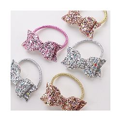 Pine Kids Free Size Sequin Bow Applique Rubber Bands Set of 5 - Multicolor