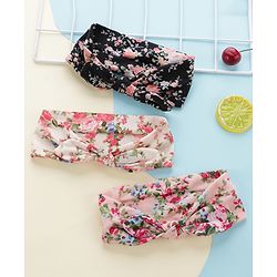 Pine KIds Headbands  with Bow Applique Floral Print Pack of 3 - Multicolor