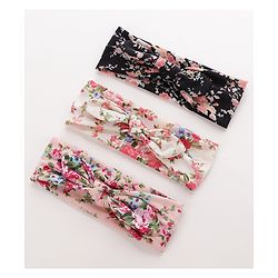 Pine KIds Headbands  with Bow Applique Floral Print Pack of 3 - Multicolor