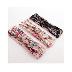 Pine KIds Headbands  with Bow Applique Floral Print Pack of 3 - Multicolor