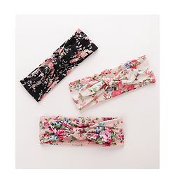 Pine KIds Headbands  with Bow Applique Floral Print Pack of 3 - Multicolor