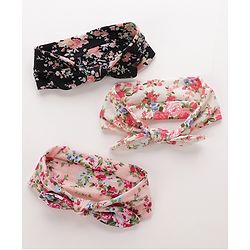 Pine KIds Headbands  with Bow Applique Floral Print Pack of 3 - Multicolor