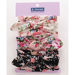 Pine KIds Headbands  with Bow Applique Floral Print Pack of 3 - Multicolor