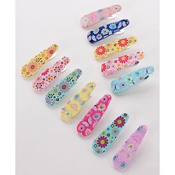 Pine Kids Free Size Snap Clips with Floral Print Pack of 12 - Multicolour