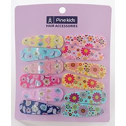 Pine Kids Free Size Snap Clips with Floral Print Pack of 12 - Multicolour